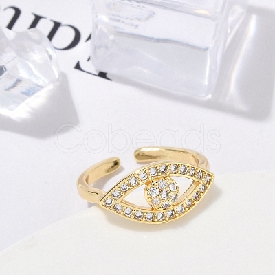 Rack Plating Brass Micro Pave Clear Cubic Zirconia Cuff Finger Rings for Women RJEW-M028-72G-1