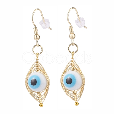 Round Lampwork Evil Eye Braided Dangle Earrings EJEW-JE04898-01-1