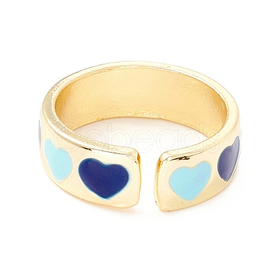 Heart Pattern Enamel Cuff Ring for Girl Women RJEW-Z010-02LG-RS-1