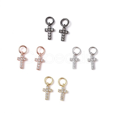 Brass Micro Pave Cubic Zirconia Tiny Cross Charms ZIRC-X0001-01-1