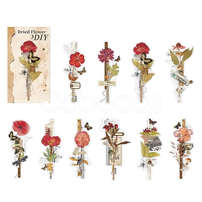 20Pcs 10 Styles Simulated Dried Flower Theme PET Stickers Sets PW-WG76900-03-1