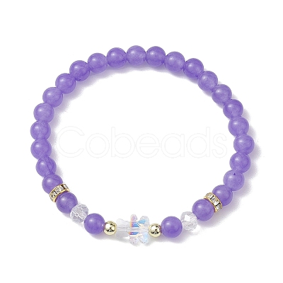 Round Natural Dyed Malaysia Jade Beaded Stretch Bracelets BJEW-JB10670-1