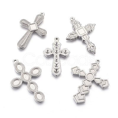 Tarnish Resistant 304 Stainless Steel Pendants Rhinestone/Cabochon Setting STAS-E445-18-1