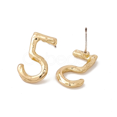 Brass Number Stud Earrings with 925 Sterling Silver Pins for Women EJEW-A077-01E-1