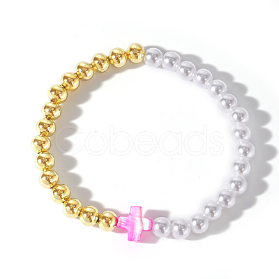 Summer Vacation Style Brass and Plastic Imitation Pearl Bead Bracelet for Women OF8500-1-1