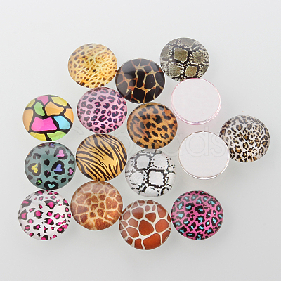 Animal Skin Printed Glass Cabochons X-GGLA-A002-20mm-OO-1