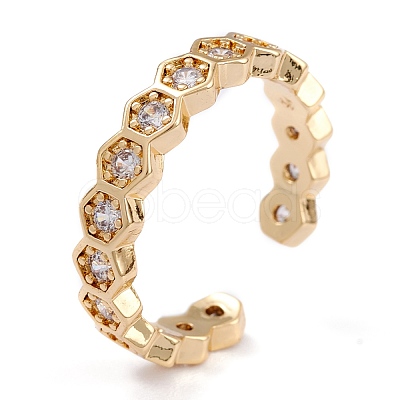 Brass Clear Cubic Zirconia Cuff Rings RJEW-B034-04G-1