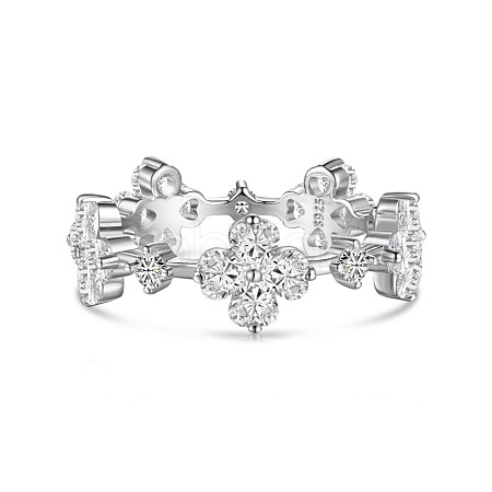 Clear Cubic Zirconia Clover Finger Rings RJEW-Q814-07P-1