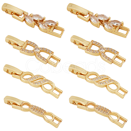 BENECREAT 8Pcs 4 Styles Rack Plating Brass Clear Cubic Zirconia Watch Band Clasps KK-BC0009-76G-1