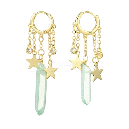 Dyed Natural Quartz Crystal Bullet Dangle Hoop Earrings EJEW-TA00292-02-1