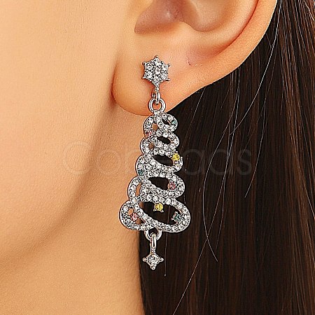 Christmas Trees Alloy Rhinestone Dangle Stud Earrings EJEW-A112-01P-1