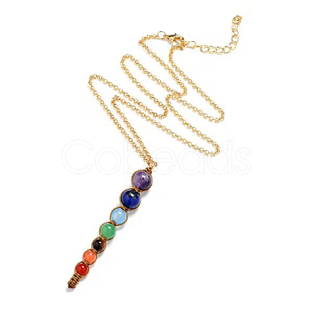 Natural Mixed Stone Round Braided Pendant Necklace CHAK-PW0001-012B-1