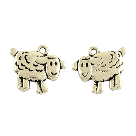 Tibetan Style Alloy Sheep Pendants X-TIBEP-36577-AS-RS-1