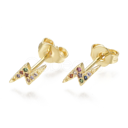 Brass Micro Pave Cubic Zirconia(Random Mixed Color) Flash Stud Earrings EJEW-S201-84-1