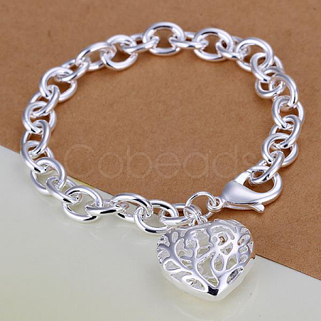 Brass Hollow Heart Charm Bracelets For Women BJEW-BB12635-1