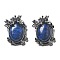 Dyed Natural Lapis Lazuli Pendants, Oval Charms with Brass Leaves, Antique Silver, Lead Free & Cadmium Free, 28x21x9mm, Hole: 6.5x3mm