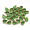 Glass Pendants, with Golden Tone Brass Findings, teardrop, Lime Green, 18.5x12.5x7mm, Hole: 1.5mm