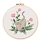 Cat Pattern DIY Embroidery Starter Kits, Including Embroidery Cloth & Thread, Needle, Embroidery Hoop, Instruction Sheet, Cat Shape, 300x300mm