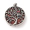 Synthetic Goldstone Tree of Life with Owl Pendants, Rack Plating Anstique Silver Plated Alloy Siam Rhinestone Flat Round Charms, Lead Free & Cadmium Free, 31.5x27.5x10~11mm, Hole: 8x4mm