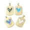 Valentine's Day Brass Micro Pave Clear Cubic Zirconia Pendants, with Synthetic Opal, Real 18K Gold Plated, Rectangle with Heart Pattern, Mixed Color, 25x17x3mm, Hole: 3.5x5mm