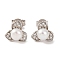 925 Sterling Silver Flower Stud Earrings, with Natural Pearl & Clear Cubic Zirconia, Real Platinum Plated, 9x10mm