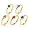 Heart Natural Mixed Stone Adjustable Rings, Brass Ring for Women, Long-Lasting Plated, Lead Free & Cadmium Free, Golden, Inner Diameter: 18mm