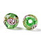 Luminous Handmade Gold Sand Lampwork Beads, Glow in the Dark, Round with Flower, Light Green, 8x8mm, Hole: 1.6mm