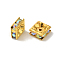 Rhinestone Spacer Beads, Square, Nickel Free, AB color, Crystal AB, Golden Color Plated, 8x8x4mm, Hole: 1mm