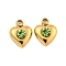 304 Stainless Steel Pendants, with Rhinestone, Heart Charms, Real 14K Gold Plated, Peridot, 7x6x2.5mm, Hole: 1.2mm