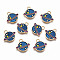 Alloy Enamel Charms, with Rhinestone with Glitter Powder, Cadmium Free & Lead Free, Planet, Light Gold, Blue, 12.5x13.5x2mm, Hole: 1.6mm