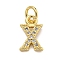 Initial Letter Brass with Cubic Zirconia Charms, Real 18K Gold Plated, Long-Lasting Plated, Lead Free & Cadmium Free, Letter X, 10.5x7x1.5mm, ring: 5x1mm, inner diameter: 3mm