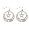 Tarnish Resistant 304 Stainless Steel Dangle Earrings for Women, Moon with Star, Stainless Steel Color, 41x30mm