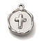 Anti-Tarnish 304 Stainless Steel Pendants, Flat Round Charm, Stainless Steel Color, Cross, 15x12x3mm, Hole: 1.5mm