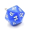 Opaque Acrylic Pendants, 20 Sided Dice Charm, Royal Blue, 27x20x20mm