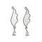 Brass Pave Natural Shell Pendants, Wing Charms with Clear Cubic Zirconia Teardrop, Platinum, 28x7x2mm, Hole: 1.2mm