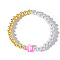 Summer Vacation Style Brass and Plastic Imitation Pearl Bead Bracelet for Women, with Cross Shell, Pink, Golden, 6-7/8 inch(17.5cm)