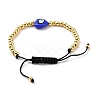 Enamel Evil Eye Heart & Brass Braided Bead Bracelet for Women KK-E033-18G-4