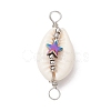 6Pcs 6 Styles Natural Cowrie Shell Copper Wire Wrapped Star & Heart & Round Links PALLOY-JF02940-3