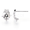 925 Sterling Silver Stud Earring Findings Micro Pave Cubic Zirconia STER-T007-22P-2
