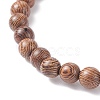 Natural Wenge Wood Round Beaded Stretch Bracelet with Synthetic Hematite for Men Women BJEW-JB07549-03-5