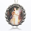 Antique Silver Plated Alloy Glass Oval Pendants GLAA-N0008-03-1