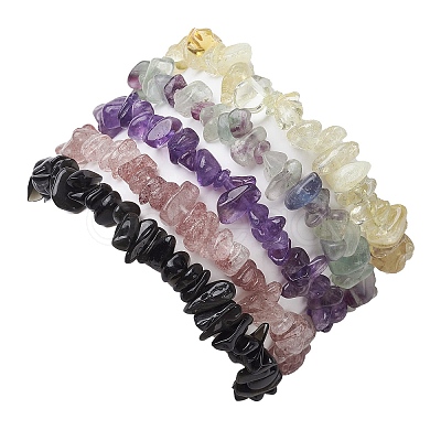 12 Constellation Natural Mixed Gemstone Chip Beaded Stretch Bracelets Sets for Women Men BJEW-JB10264-02-1