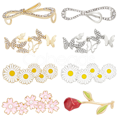 Nbeads 8Pcs 8 Styles Alloy Crystal Rhinestone & Alloy Enamel Shoe Lace Decoration FIND-NB0004-16-1