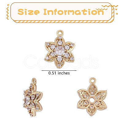 6 Pieces Flower Clear Cubic Zirconia Charm Pendant Brass Flower Charm Long-Lasting Plated Pendant for Jewelry Necklace Bracelet Earring Making Crafts JX400A-1