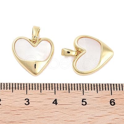 Brass Pave Natural Shell Heart Charms KK-C051-24G-1