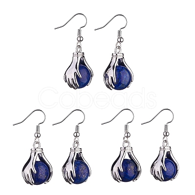 Natural Dyed Lapis Lazuli Palm Dangle Earrings EJEW-A092-09P-15-1