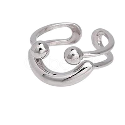 Anti-Tarnish Rhodium Plated 925 Sterling Silver Ring Smiling Face Open Cuff Ring JR967A-1