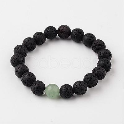 Natural Lava Rock Beaded Stretch Bracelets BJEW-JB02294-1