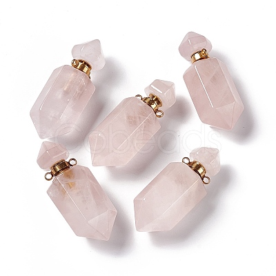 Faceted Bullet Natural Rose Quartz Perfume Bottle Pointed Pendants G-A026-07C-1