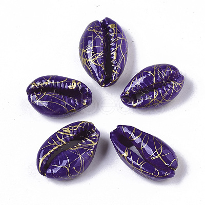 Spray Painted Natural Cowrie Shell Beads X-SSHEL-R047-03-A05-1